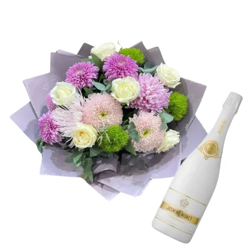 Ramo de flores crisantemos con rosas blancas y jasmine white bla